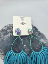 Load image into Gallery viewer, Beige suede fringe with copper metal accent and stones earrings
