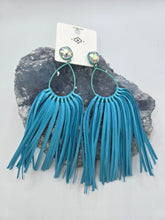 Load image into Gallery viewer, Beige suede fringe with copper metal accent and stones earrings