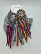 Multi-colored suede fringe earrings with metal decorative boho styled