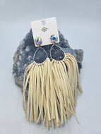 Beige suede fringe earrings with sparkly crystal gems