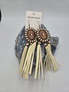 Beige suede fringe with copper metal accent and stones