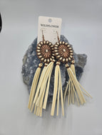 Beige suede fringe with copper metal accent and stones