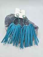 Beige suede fringe with copper metal accent and stones earrings