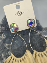 Load image into Gallery viewer, Beige suede fringe earrings with sparkly crystal gems