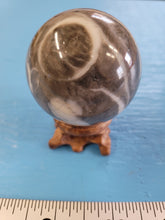 Load image into Gallery viewer, Natural Black and White Shell Fossil Stone Crystal Healing Sphere 180 g