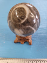Load image into Gallery viewer, Natural Black and White Shell Fossil Stone Crystal Healing Sphere 180 g