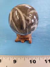 Load image into Gallery viewer, Natural Black and White Shell Fossil Stone Crystal Healing Sphere 180 g