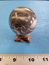 Load image into Gallery viewer, Natural Black and White Shell Fossil Stone Crystal Healing Sphere 180 g