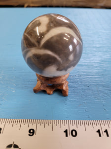 Natural Black and White Shell Fossil Stone Crystal Healing Sphere 180 g