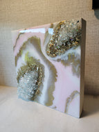 Resin Geode Art - Pink Gold White Crystal Cluster