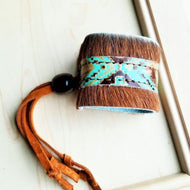 Boho Cuff Bracelet w/ Leather, Navajo Turquoise, Hair on Hide (009z)