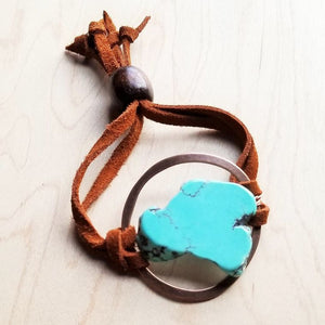 Navajo Turquoise Bracelet w/ Stone Slab & Adjustable Ties (010i)